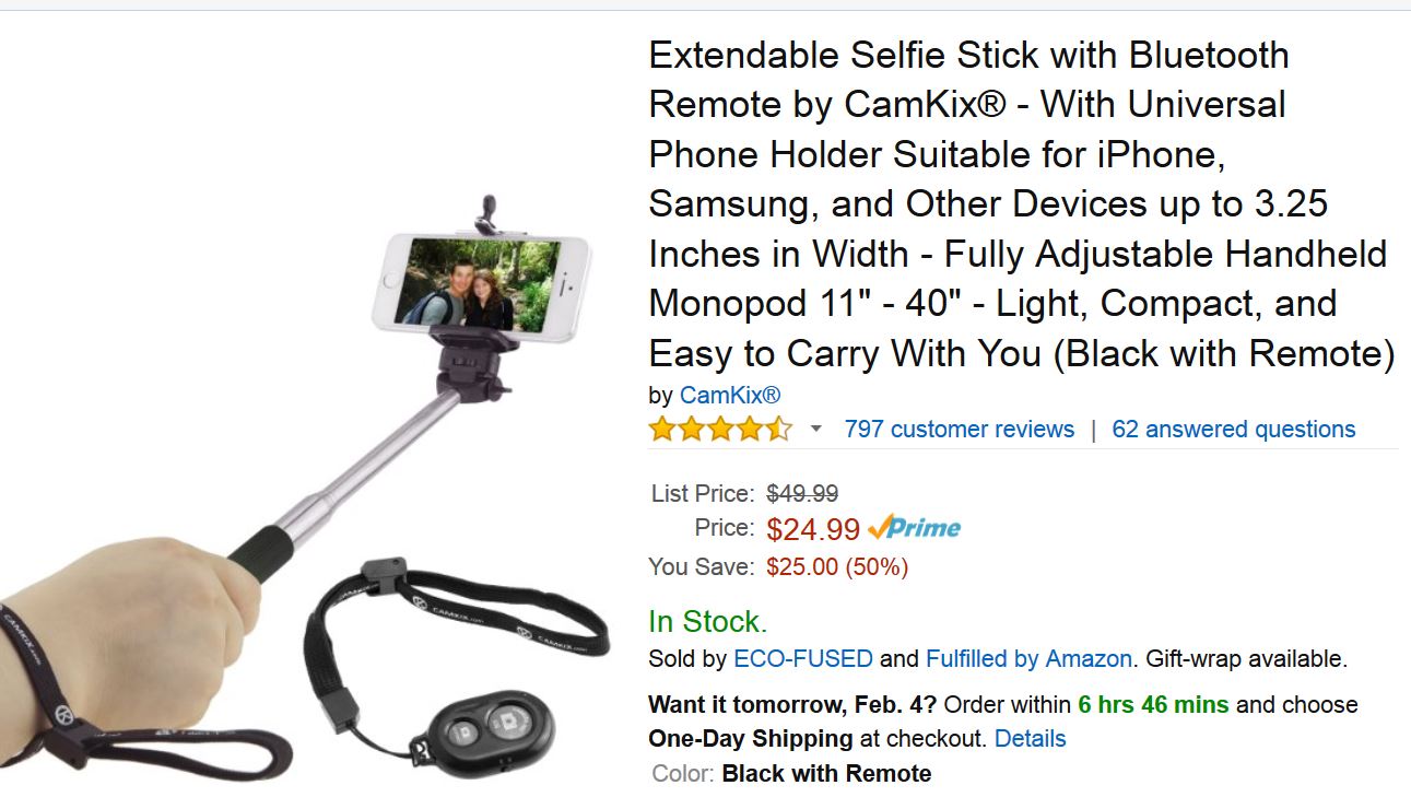 selfie stick details